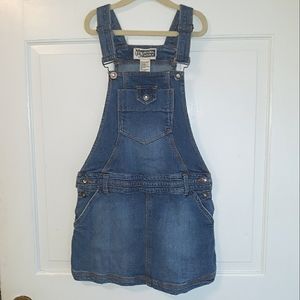 NWT vintage Route 66 dark wash denim coverall overall buckle rhinestone button